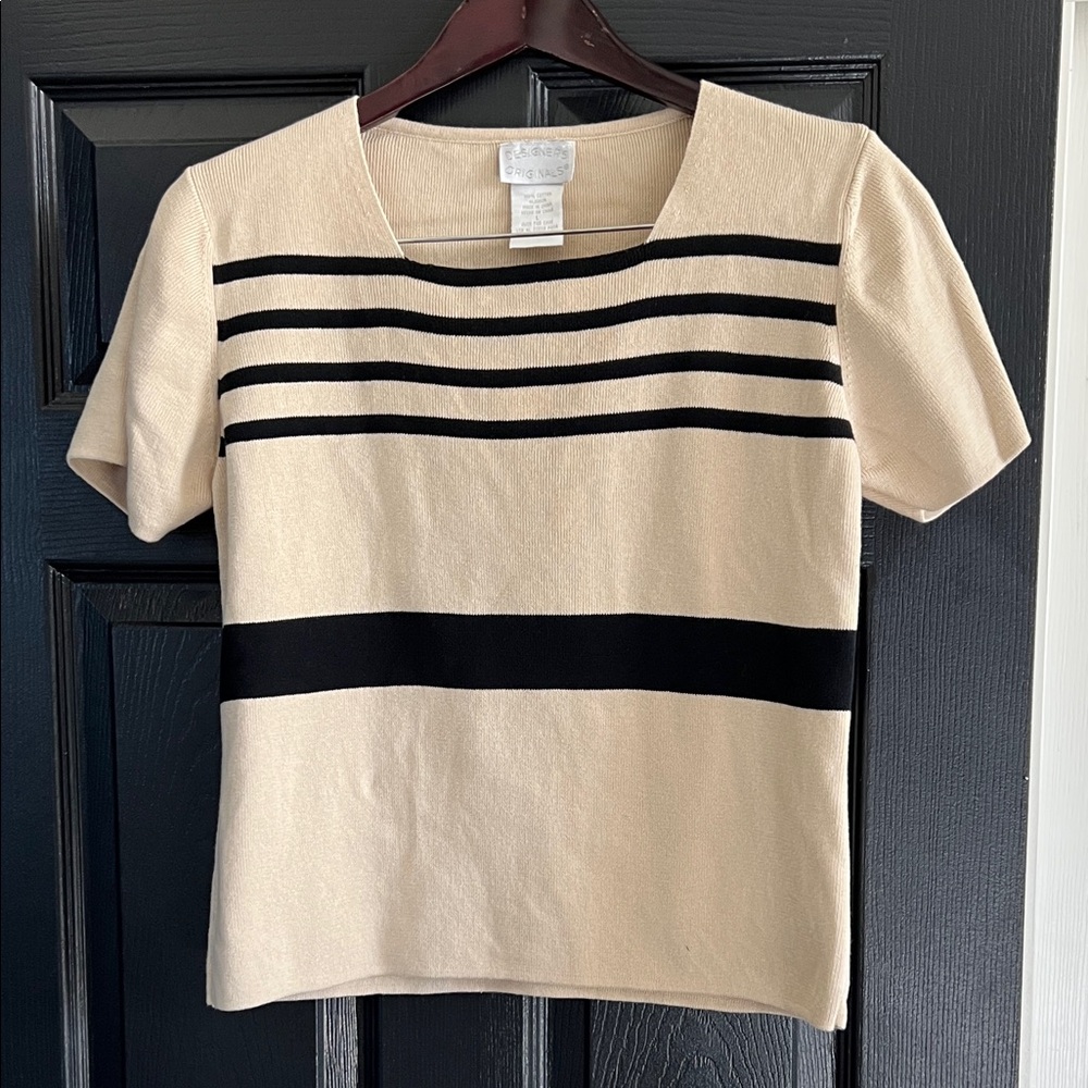 Designers Originals Black and Cream Striped Short Sleeve Top